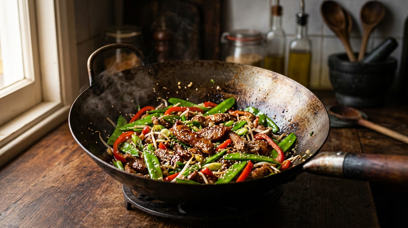 Wok de cerdo Duroc con verduras y salsa de soja